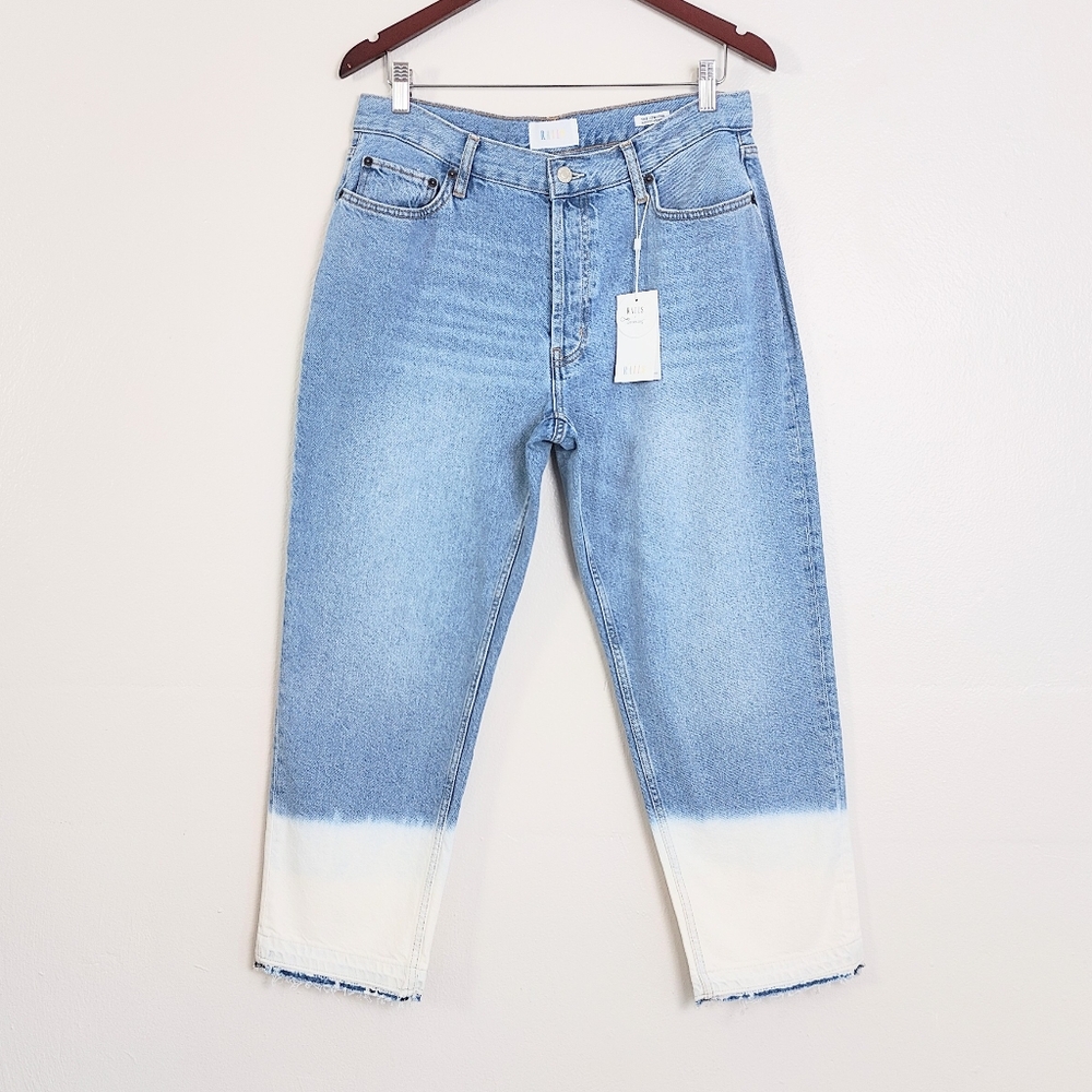 NEW! Rails Atwater Slouchy Straight Jeans Blue Bleach Hem Dyed Size 31 Relaxed